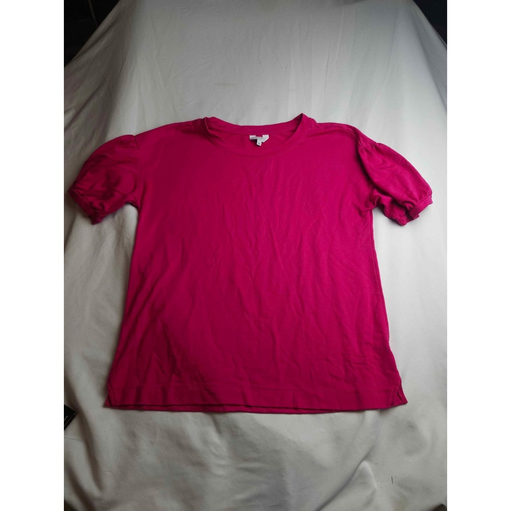 Crown & Ivy Womens Magenta Pink Puff Sleeve Crew Neck Knit Top Large